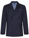 Low Brand Blue Double-breasted Jacket With Peak Revers And Embroidery Detail On The Front In Wool Man In Blue