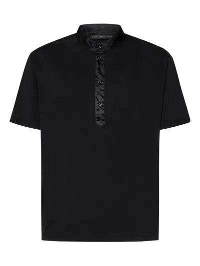 Low Brand Band-collar Short-sleeve Polo Shirt In Black