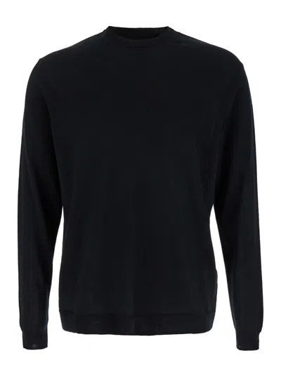 Low Brand Black Crew Neck Pullover In Virgin Wool Man