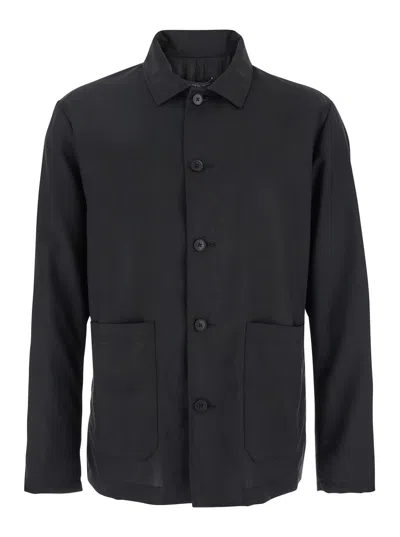 Low Brand Black Jacket With Classic Collar And Patch Pockets On The Front In Wool Man