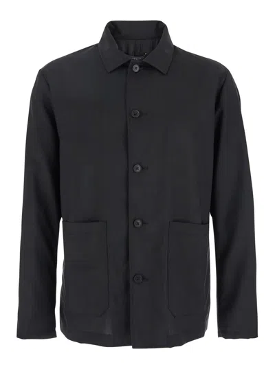LOW BRAND BLACK JACKET WITH CLASSIC COLLAR AND PATCH POCKETS ON THE FRONT IN WOOL MAN