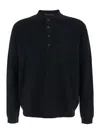 Low Brand Black Sweater With Polo Shirt Style Collar And Long Sleeves In Wool Man In Black