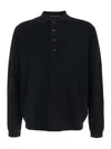 Low Brand Black Sweater With Polo Shirt Style Collar And Long Sleeves In Wool Man In Black