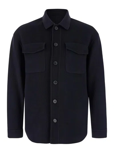 Low Brand Blu Shirt With Classic Collar In Wool Man In Black