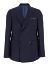Low Brand Blue Double-breasted Jacket With Peak Revers And Embroidery Detail On The Front In Wool Man In Blue