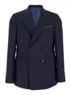 Low Brand Blue Double-breasted Jacket With Peak Revers And Embroidery Detail On The Front In Wool Man In Blue