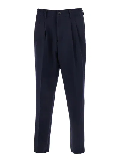 LOW BRAND BLUE PANTS WITH ELASTIC WAIST AND BELT LOOPS IN COTTON MAN