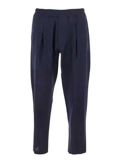 Low Brand Blue Pants With Elastic Waist And Patch Pockets On The Back In Wool Man