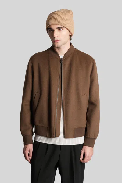Low Brand Bomber Double Wool Bomber Jacket In Brown Wool In Multi