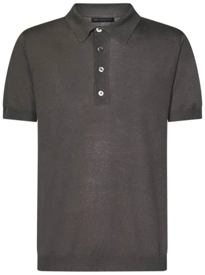 Low Brand Brown Knit Polo In Grey