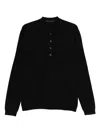 Low Brand Black Sweater With Polo Shirt Style Collar And Long Sleeves In Wool Man In Black