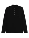 Low Brand Button-placket Henley Top In Black