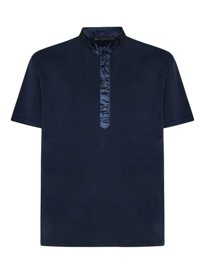Low Brand Navy Stretch Cupro Henley T-shirt In Blue
