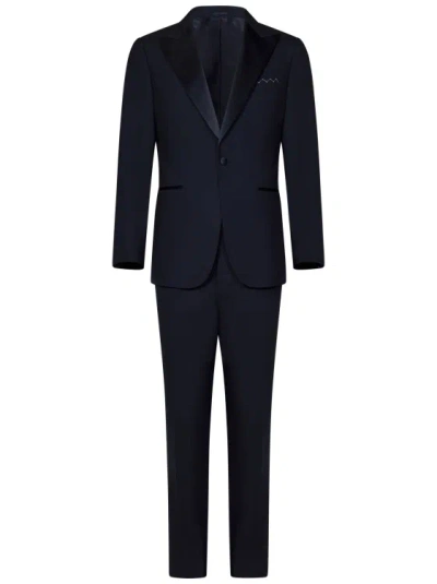 Low Brand Canvased Navy-colored Tuxedo Suit In Blue