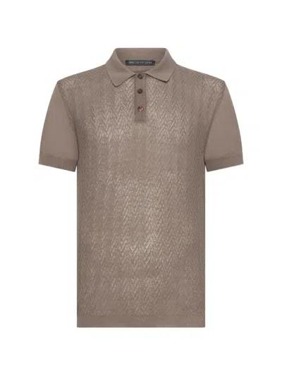 Low Brand Chevron-knit Polo Shirt In Brown