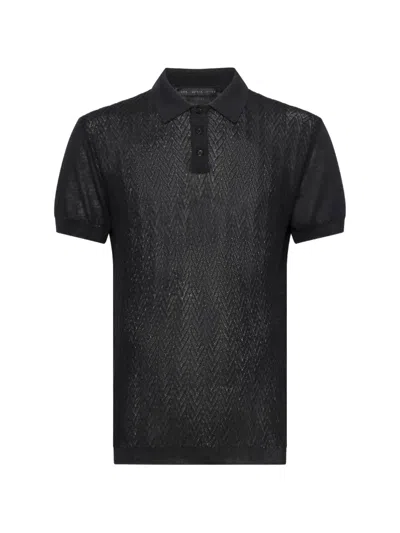 Low Brand Chevron-knit Polo Shirt In Gray