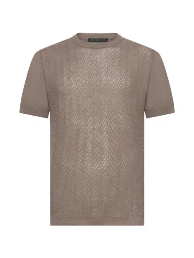 Low Brand Chevron-textured Cotton Sweater In Brown