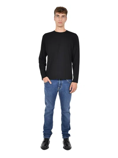 Low Brand Crewneck Long Sleeve Wool T-shirt In Black
