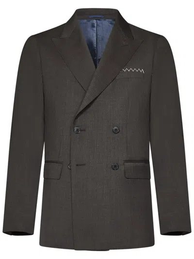 Low Brand Double-breasted Blazer In Anthracite Brown Virgin Wool