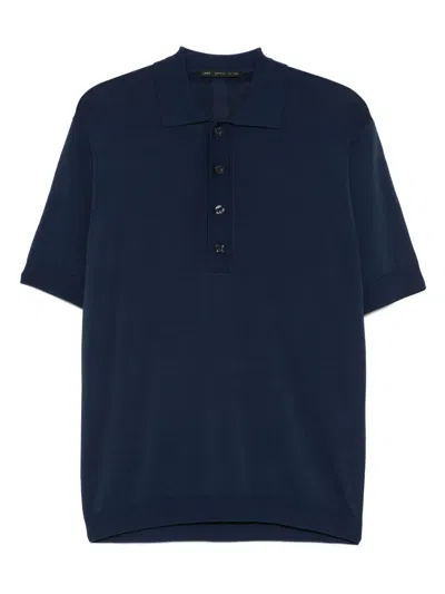 Low Brand Fine-knit Polo Shirt In Blue