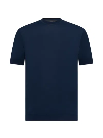 Low Brand Fine-knit Ribbed-trim T-shirt In Blue