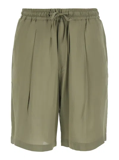 Low Brand Green Bermuda Shorts With Elastic Waist And Drawstring In Viscose For Men In Multi