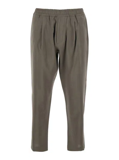 Low Brand Green Pants With Elastic Waist And Patch Pockets On The Back In Wool Man