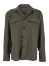 Low Brand Green Shirt With Classic Collar And Applied Pockets On The Front