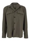 Low Brand Green Shirt With Classic Collar And Applied Pockets On The Front
