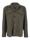 Low Brand Green Shirt With Classic Collar And Applied Pockets On The Front