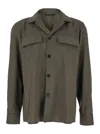 Low Brand Green Shirt With Classic Collar And Applied Pockets On The Front