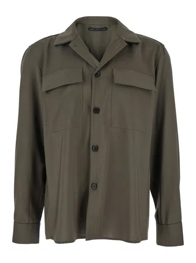 LOW BRAND GREEN SHIRT WITH CLASSIC COLLAR AND APPLIED POCKETS ON THE FRONT IN FABRIC MAN