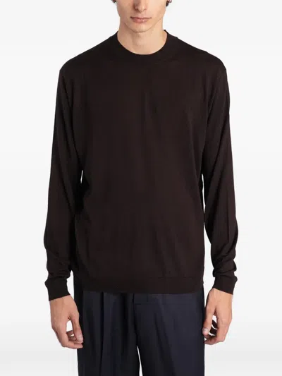Low Brand K109 Crew-neck Back-seam Sweater In Brown