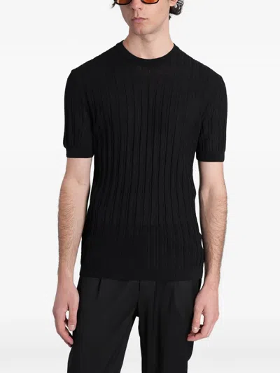 Low Brand K221 Ribbed-knit T-shirt In Black