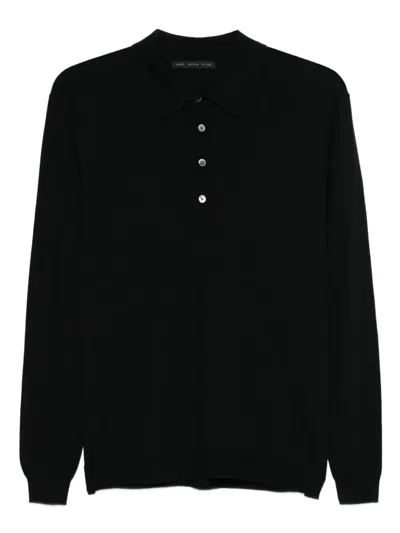 Low Brand Long-sleeve Button Polo Shirt In Black