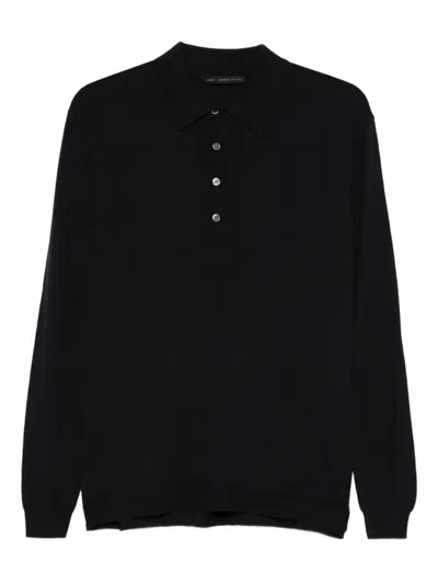 Low Brand Long-sleeved Buttoned Polo Shirt In Blue