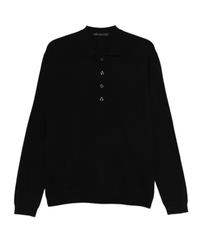 Low Brand Long-sleeved Knitted Polo Shirt In Black
