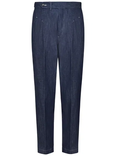 Low Brand Loose-fit Blue Trousers With Double Pleat Design