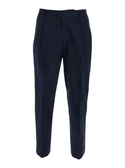 Low Brand Low-profile Straight-leg Wool-cotton Pants With Elastic Waist And Welt Pockets In Blue
