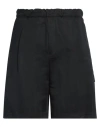Low Brand Tailored Bermuda Shorts In Jet Black With One-pleat Design In Black
