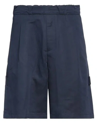 Low Brand Man Shorts & Bermuda Shorts Navy Size 6 Linen, Cotton In Navy Blue