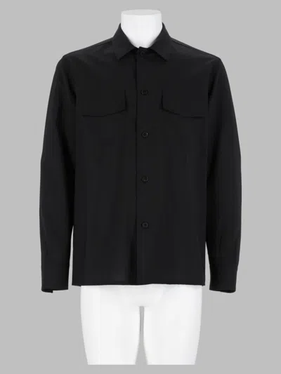 Low Brand Men's Italian Wool-blend Dress Shirt With Stretch In Black