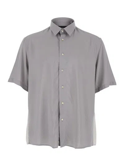 Low Brand Men's Short-sleeve Classic Collar Button-front Viscose Shirt In Grey