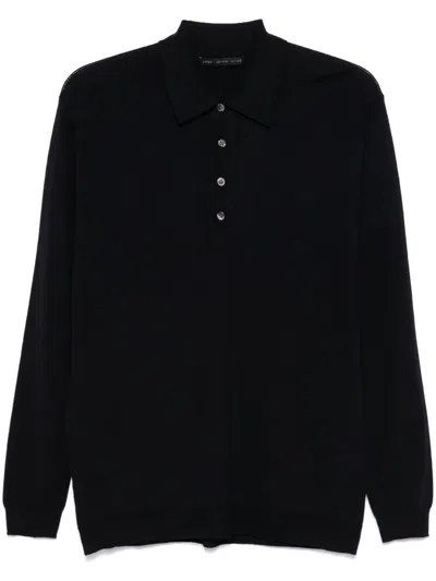 Low Brand Black Sweater With Polo Shirt Style Collar And Long Sleeves In Wool Man