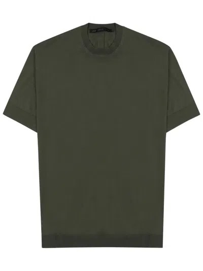 Low Brand Boxy Olive Green Crew Neck T-shirt With Ribbed Details