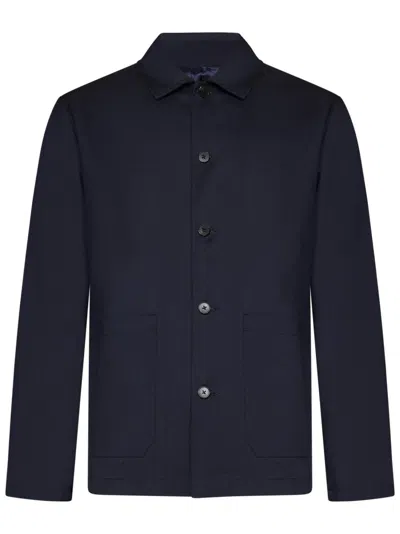Low Brand Navy Blue Tropical Wool Shirt Jacket With Tailored Fit