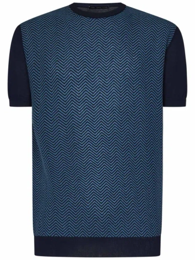 LOW BRAND NAVY KNIT SHORT-SLEEVES
