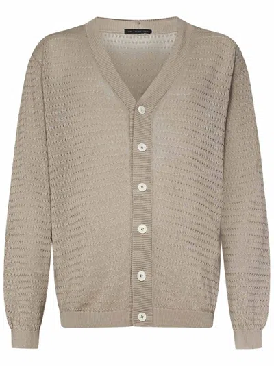 Low Brand Open-stitch Knit V-neck Cardigan In Sandshell Combed Cotton In Beige