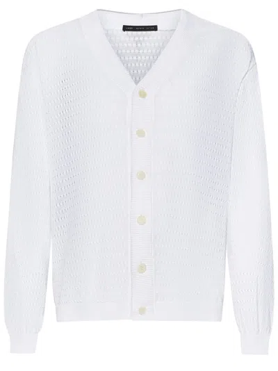Low Brand Open-stitch Knit V-neck Cardigan With Button Closure In White