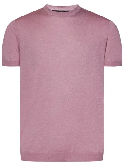Low Brand Pink Crewneck Knit Short Sleeves In Nude & Neutrals